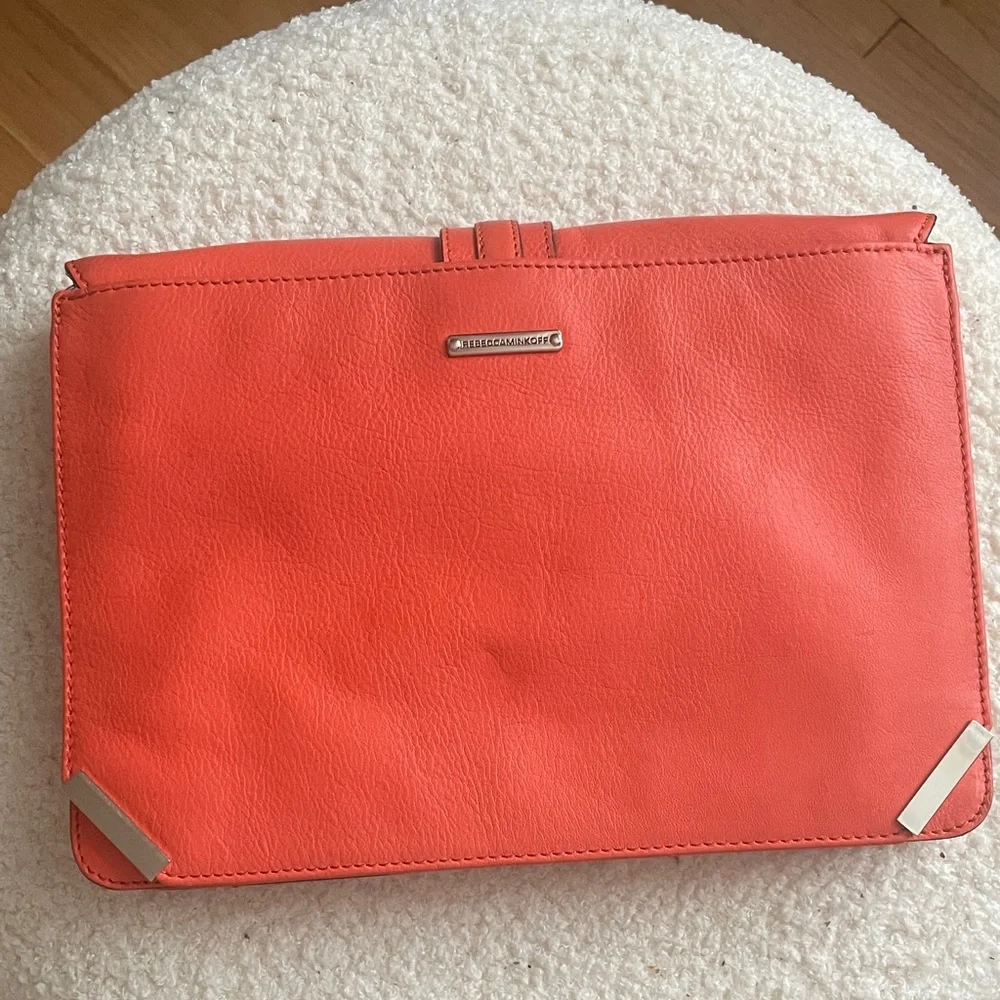 Coral Clutch Rebecca Minkoff Leather Bag Crossbody Strap Silver Hardware - Picture 4 of 8